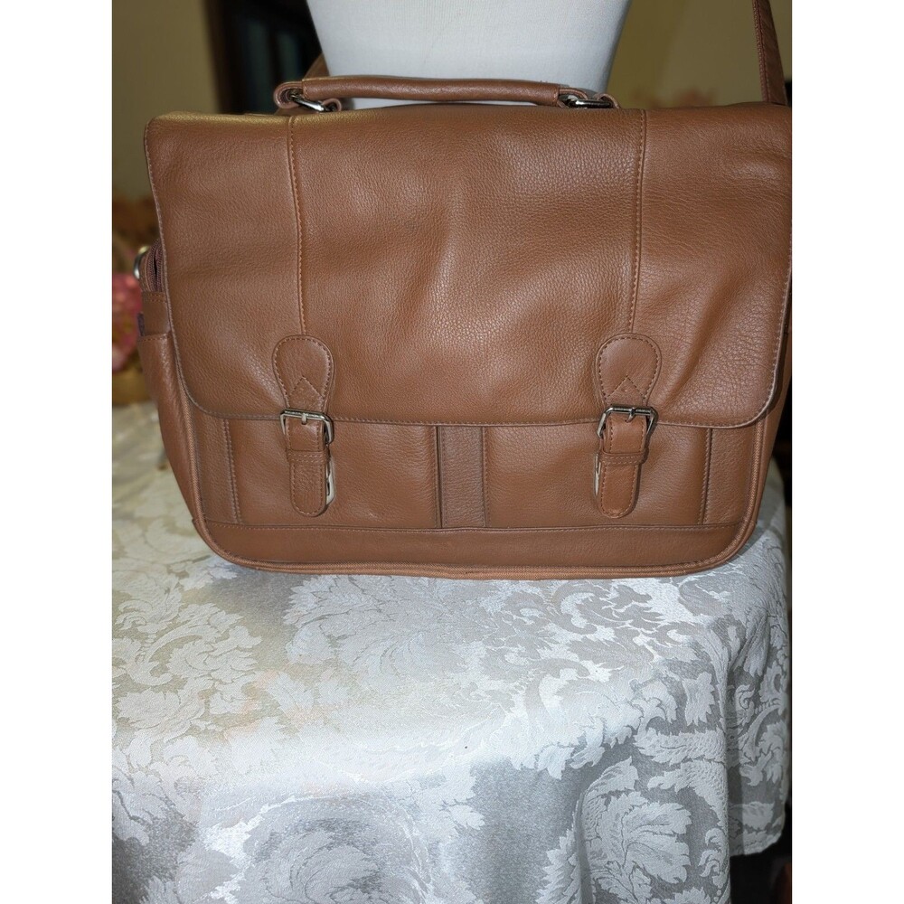 Wilson Leather Brown Messenger/Laptop Bag Buckle Zip Top Handle Outer Pockets
